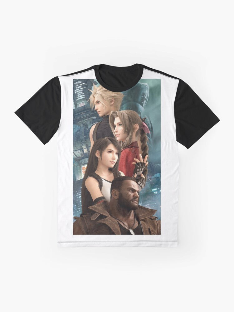 A stylish anime-inspired graphic t-shirt featuring the iconic Final Fantasy series characters and designs. - Flat lay