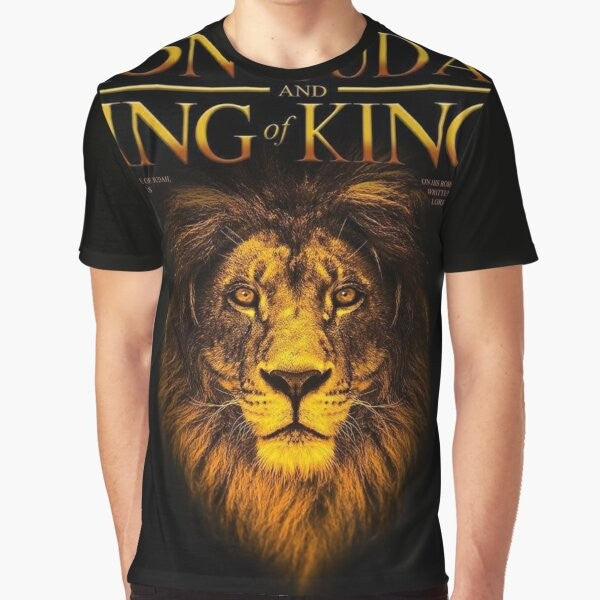 Judah Lion Graphic T-Shirt featuring a design with the Lion of Judah and Rastafarian symbols