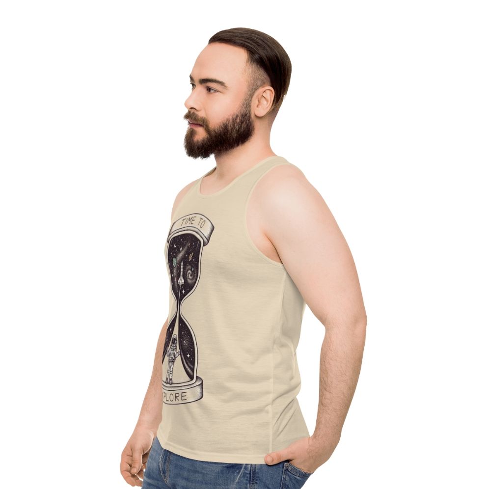 Unisex space-themed tank top with galaxy and planetary design - men side