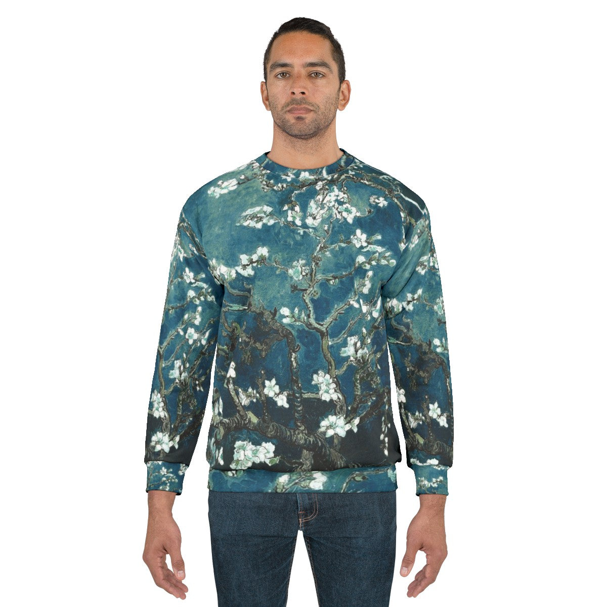 Teal Van Gogh Almond Blossoms Impressionist Floral Sweatshirt - men