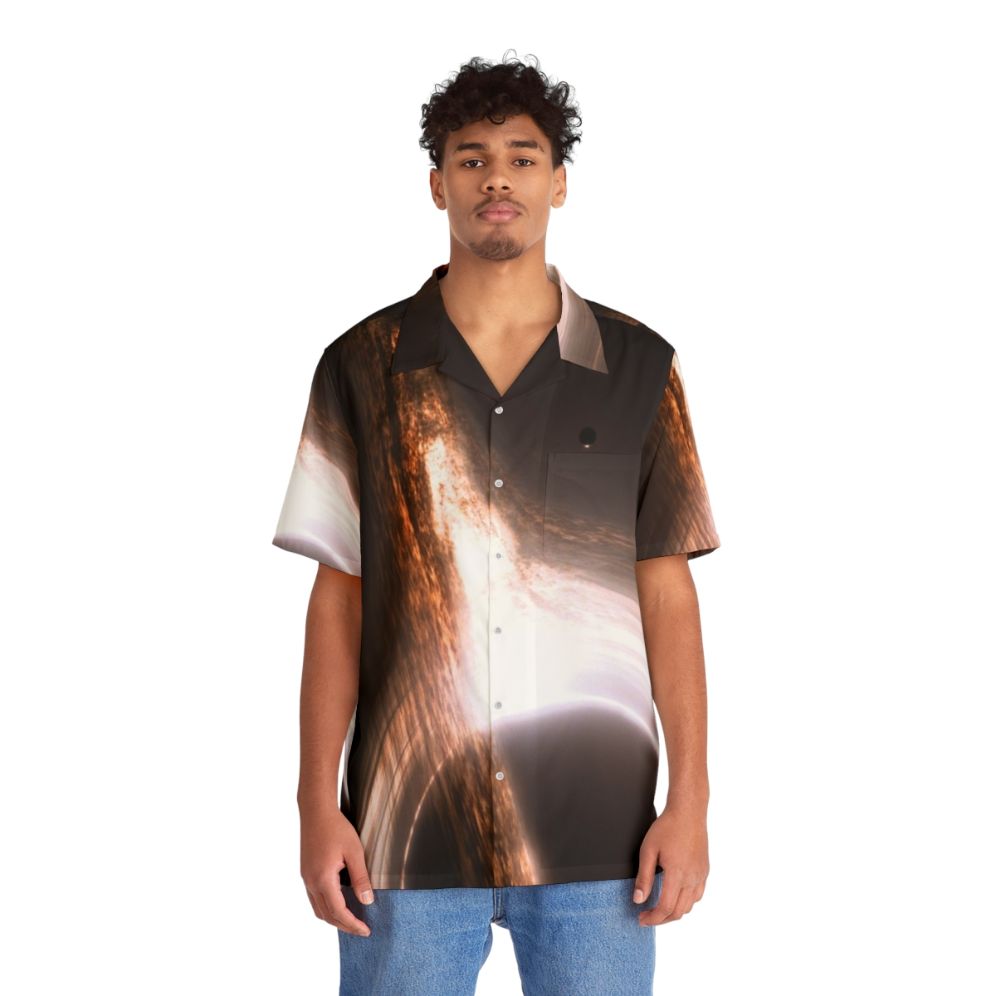 Interstellar black hole Hawaiian shirt with galaxy and cosmic design - People Front