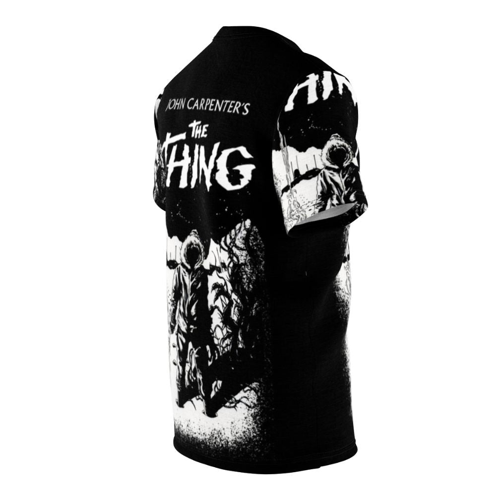 Vintage-style t-shirt inspired by the 1982 cult classic horror film "The Thing" directed by John Carpenter - men right