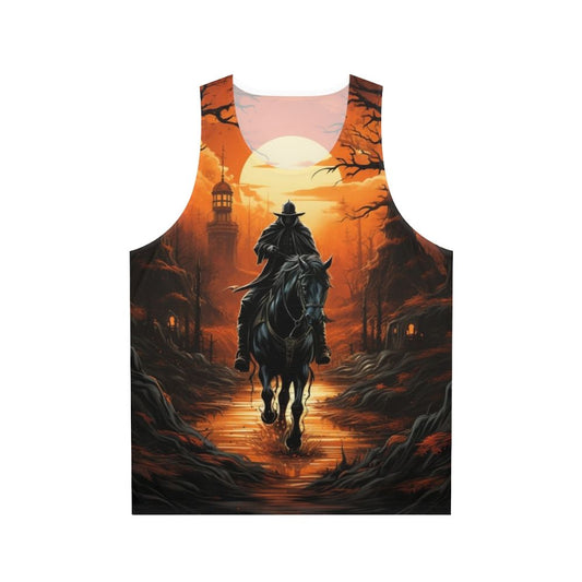 Unisex tank top with ghostly headless horseman design