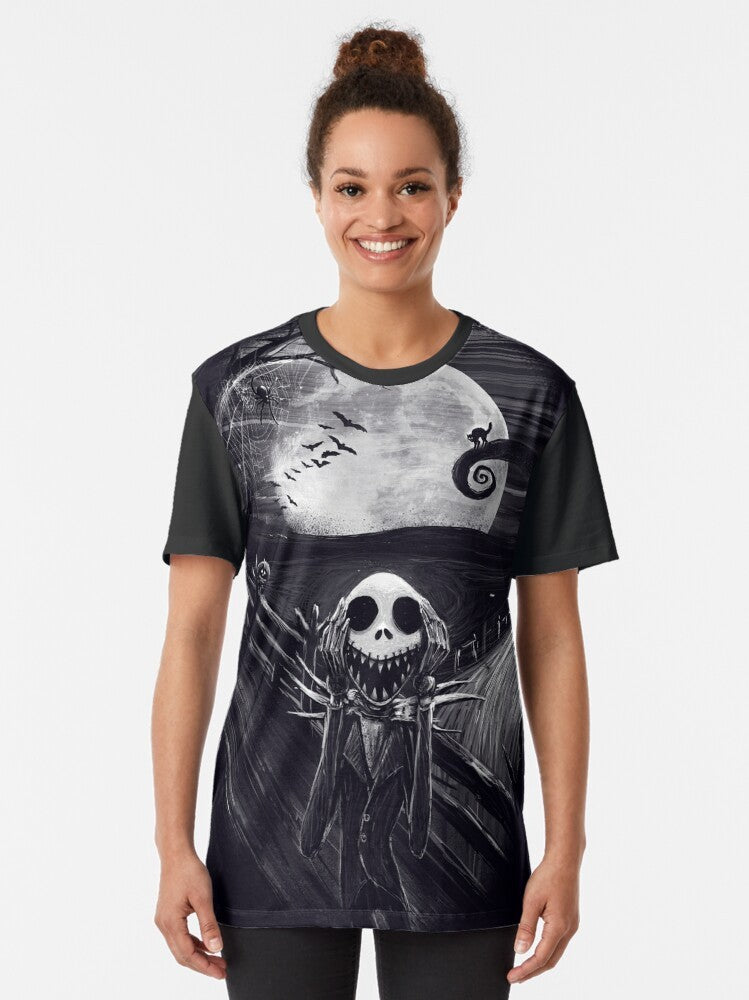 The Scream Before Christmas Jack Skellington Graphic T-Shirt, featuring a spooky and funny skeleton design - Women