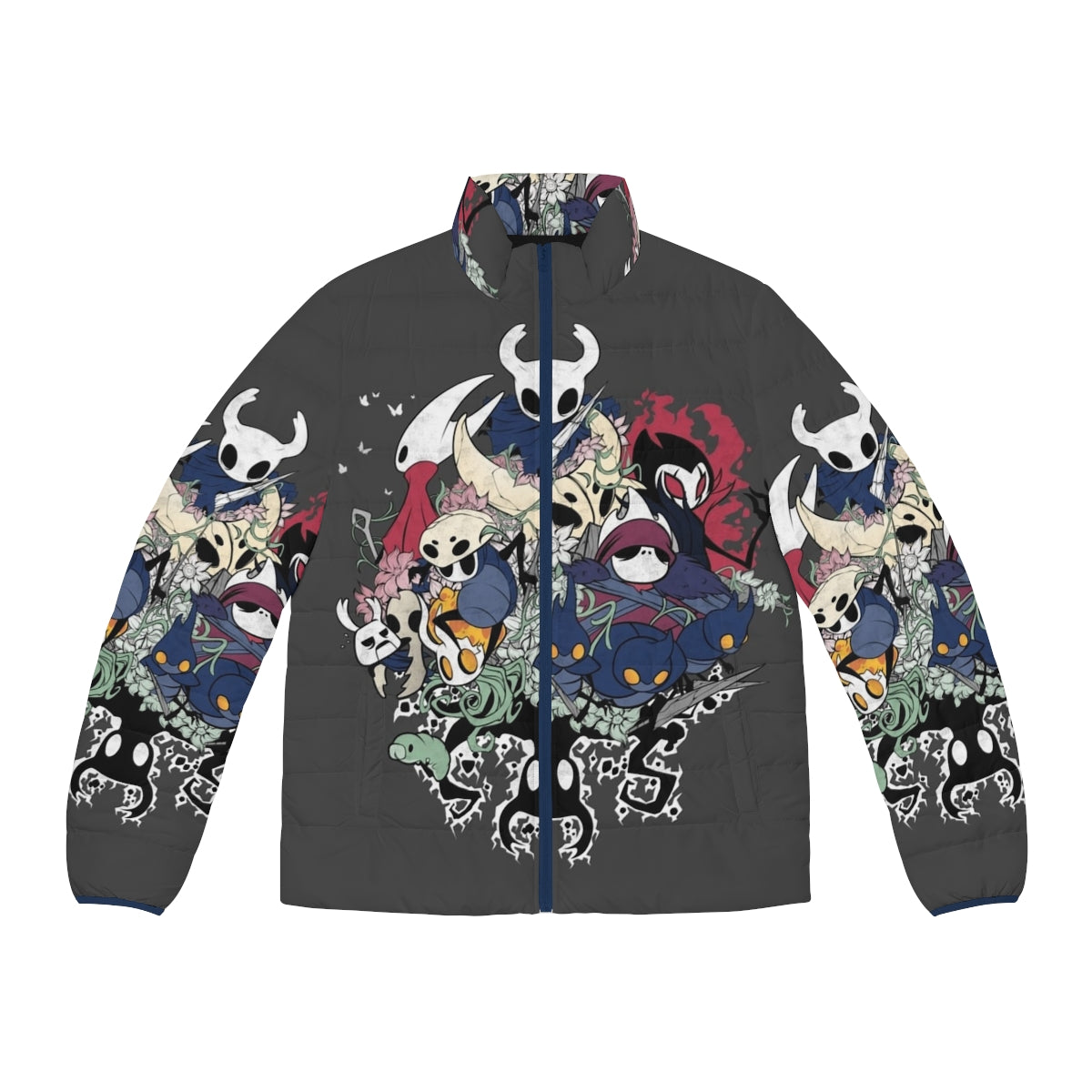 Hollow Knight Crew Neck Puffer Jacket with Hornet and Grimm Designs