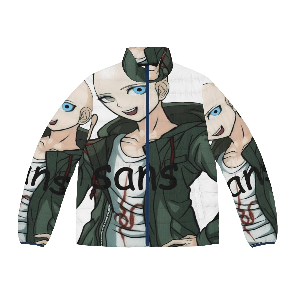 Komaeda Sans inspired anime puffer jacket with Danganronpa and Undertale design