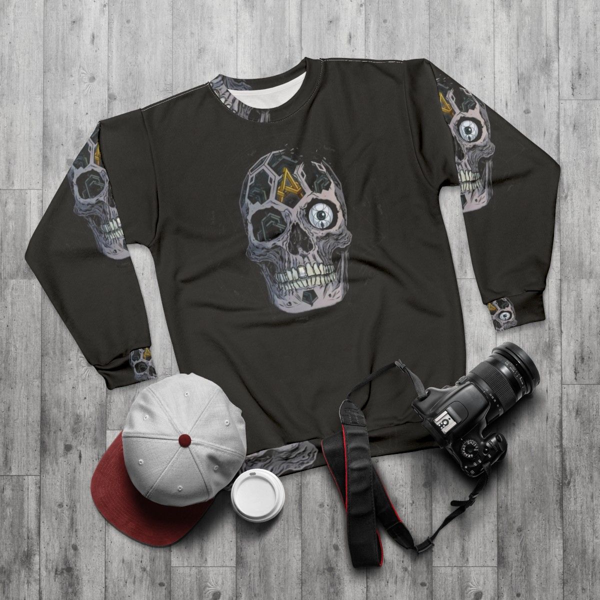 Atreyu "In Our Wake" Skull Album Cover Graphic Sweatshirt - flat lay