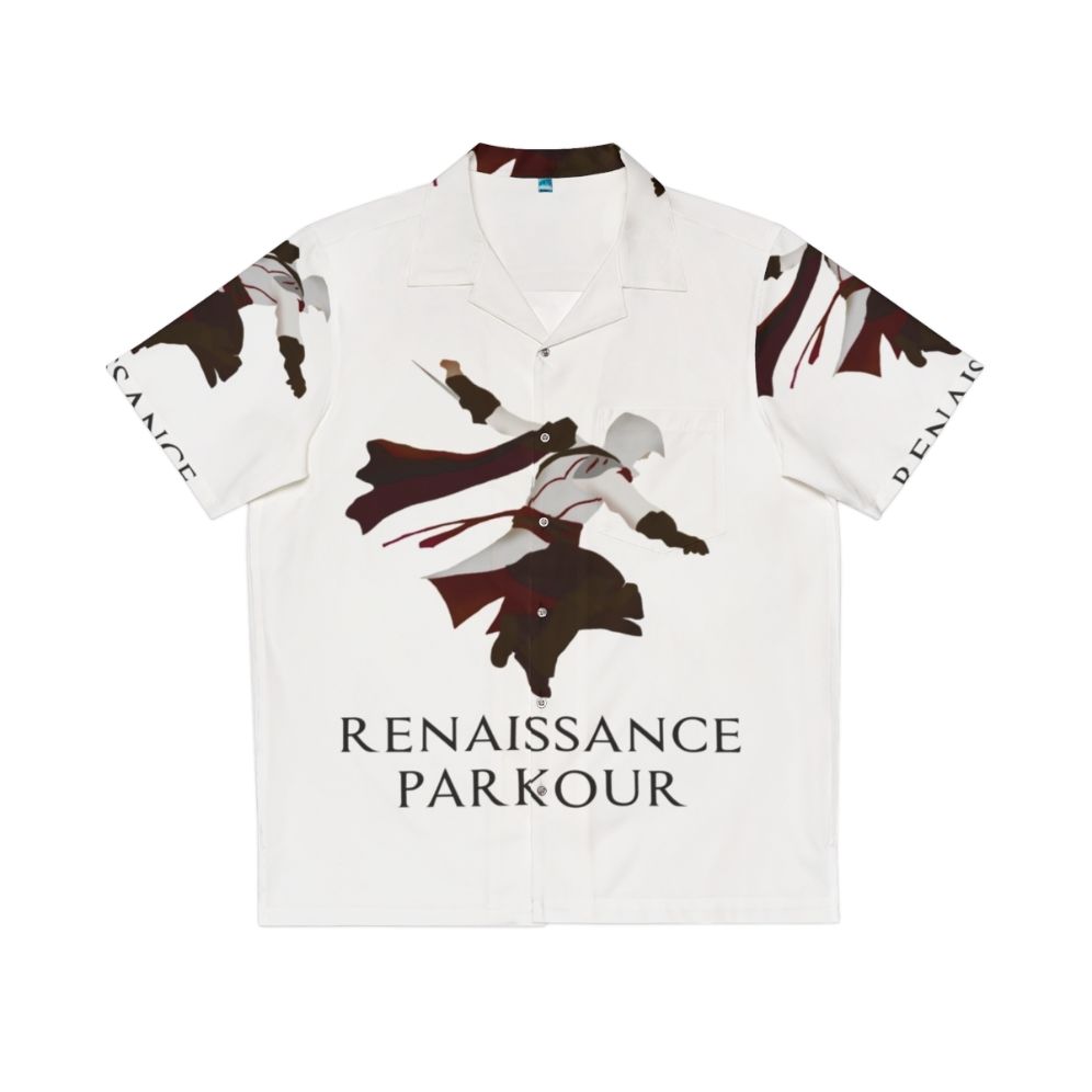 Assassin's Creed inspired Hawaiian shirt with parkour and renaissance design