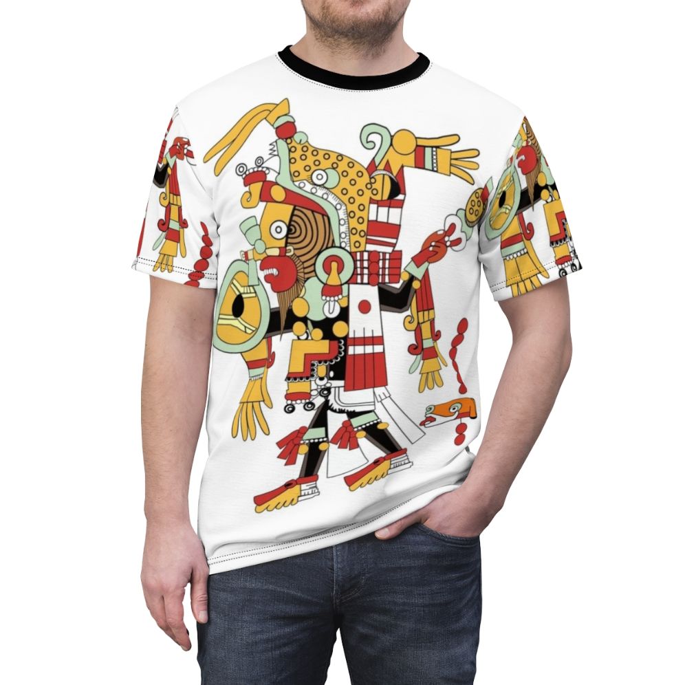 Tezcatlipoca inspired t-shirt featuring jaguar and night imagery, representing Mesoamerican mythology and culture. - men front