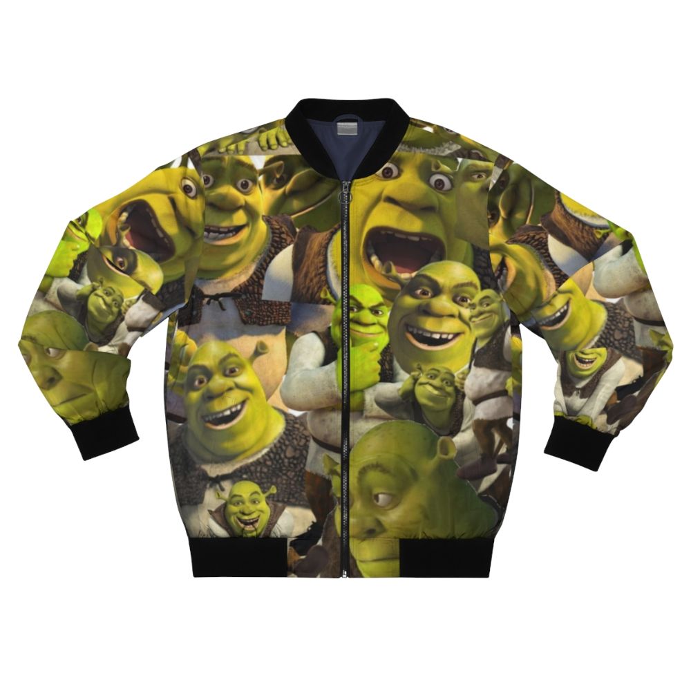 Shrek inspired bomber jacket with Shrek, Fiona, and Donkey graphics