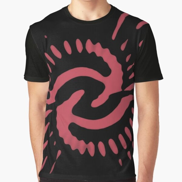 "Retro-style graphic t-shirt featuring a colorful time vortex design in pink and blue tones, inspired by the classic science fiction TV series Dr. Who."