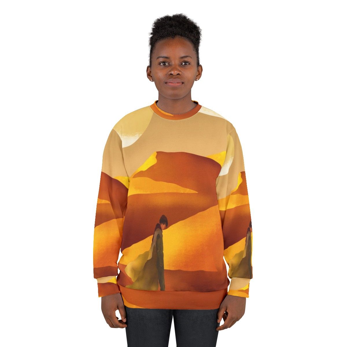 Dune movie inspired sweatshirt with sandy landscape and moons - women