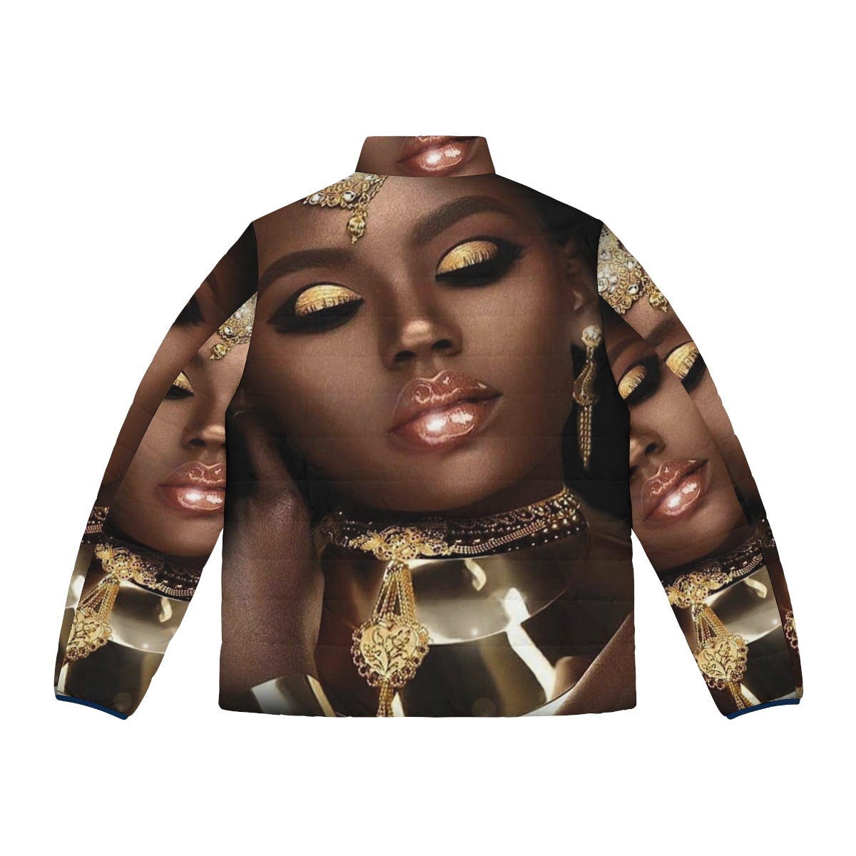 African Queen Puffer Jacket 2 featuring a stylish tribal design for women - Back