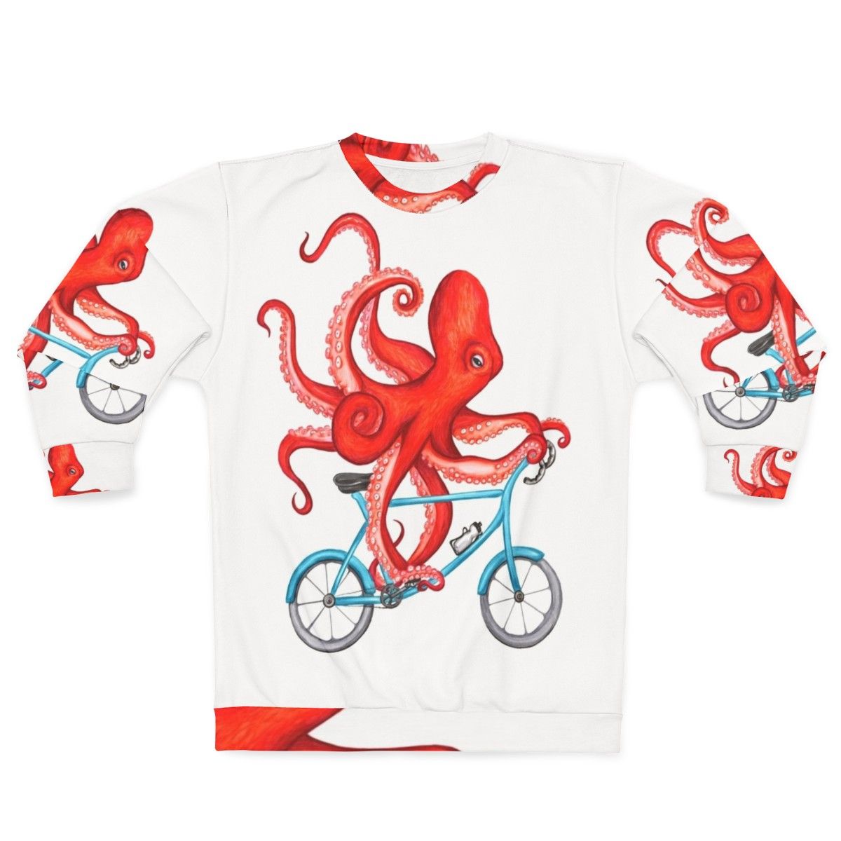 Cycling octopus graphic on a sweatshirt