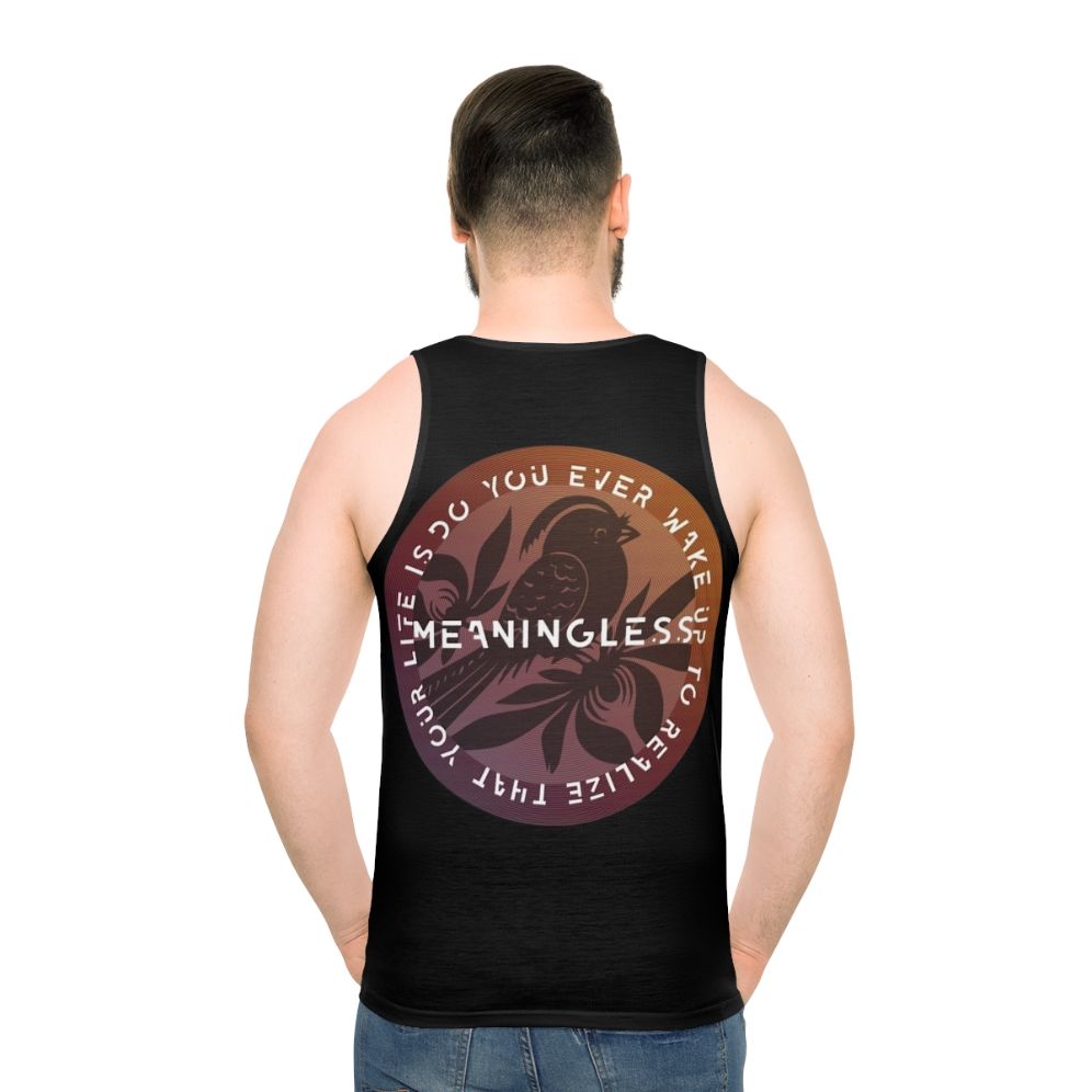 Unisex tank top with inspiring band lyric quote - men back