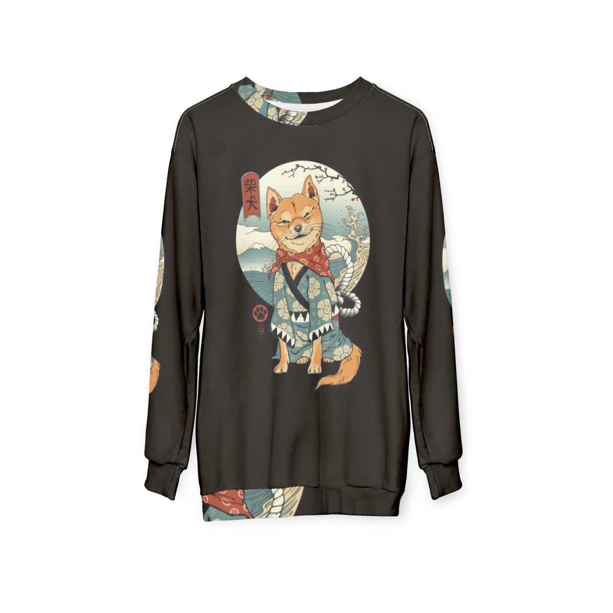 Shiba Inu Sweatshirt featuring Japanese Woodblock Art - hanging