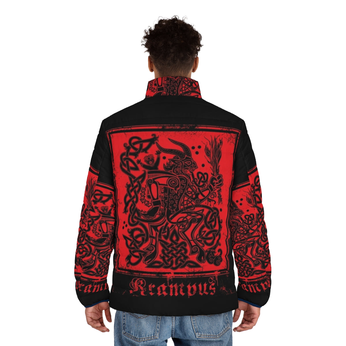 Keltic Krampus II Puffer Jacket with Celtic folklore and Krampus design - men back