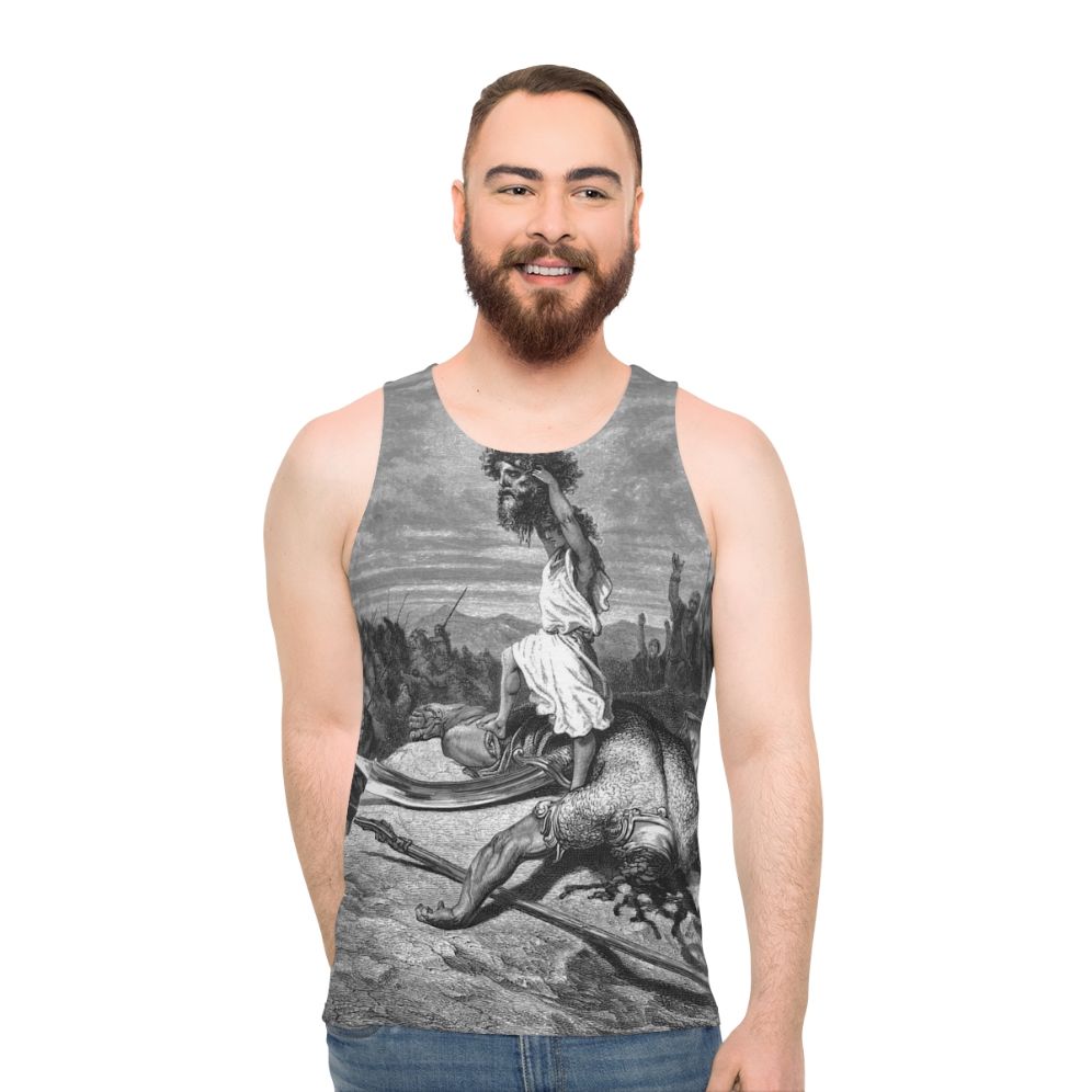 Unisex tank top featuring Davide E Golia biblical history artwork - men