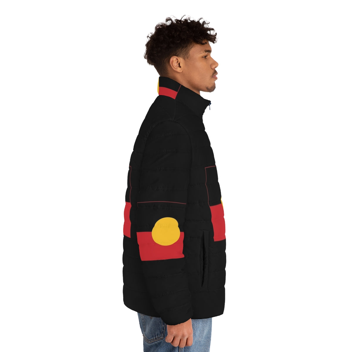 Aboriginal Flag 6 Puffer Jacket - Celebrate the Australian Aboriginal Flag and Indigenous Culture - men side right