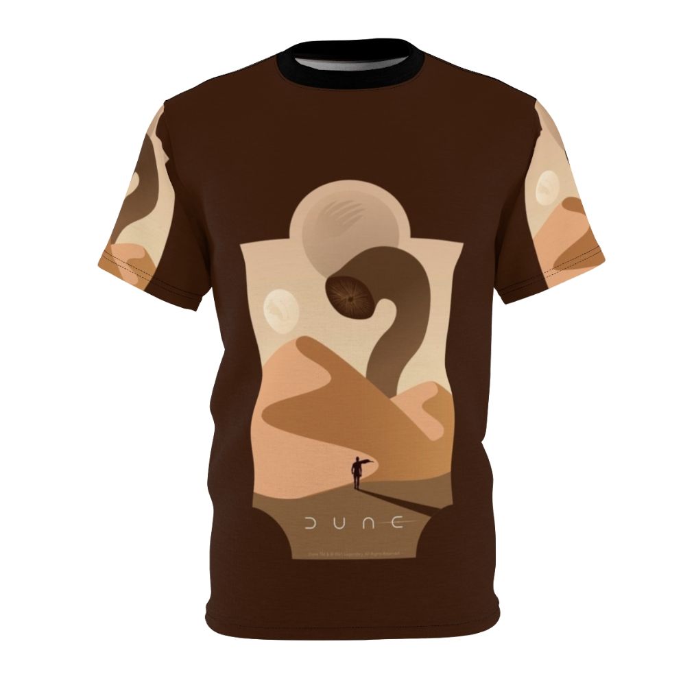 Artistic T-shirt design featuring a detailed Dune sandworm against a desert backdrop.