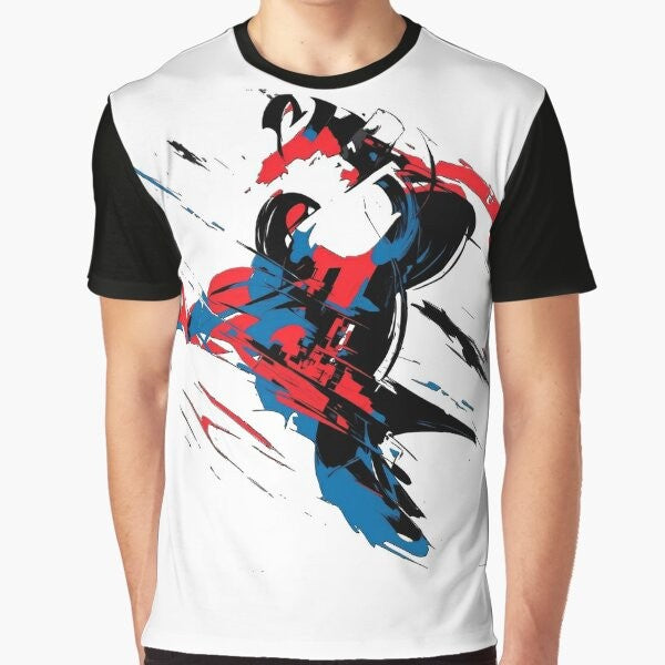 Stylish graphic t-shirt featuring Miguel O'Hara, the Spider-Man of the Spider-Verse 2099 universe.