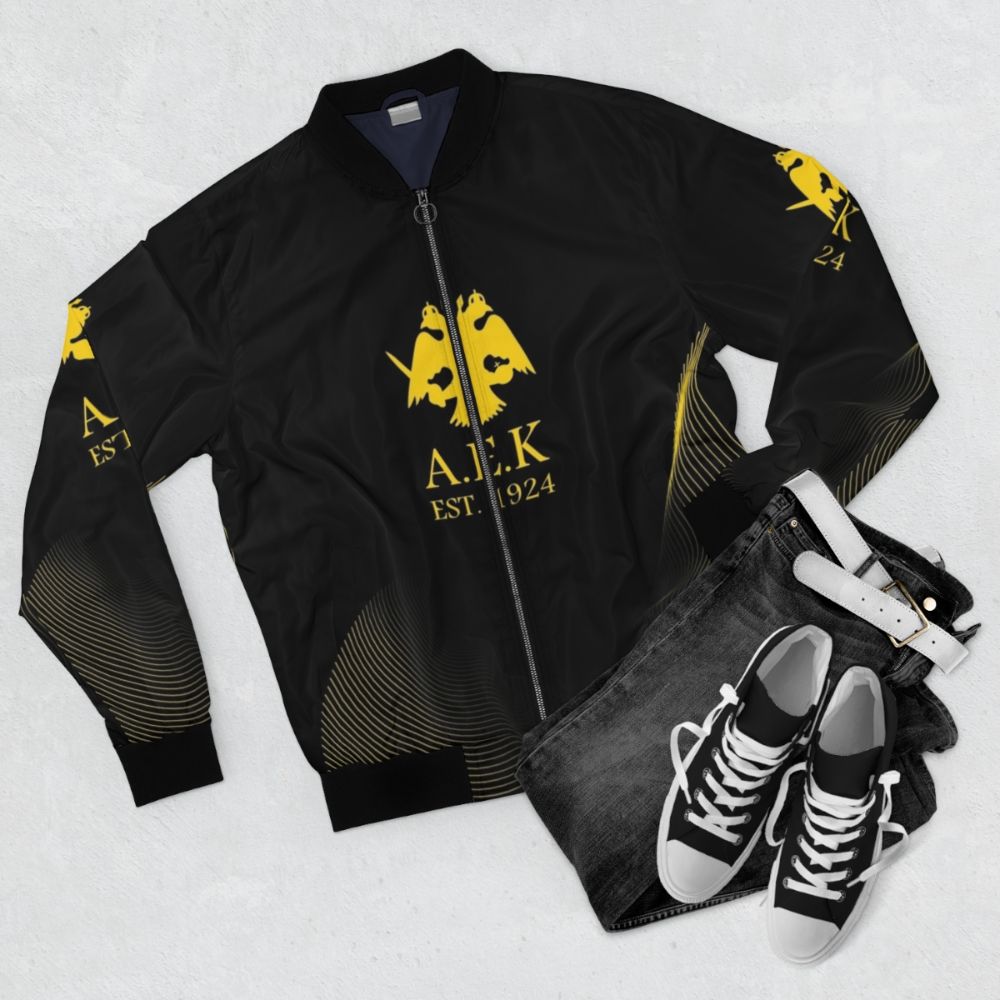 AEK Athens Athena Logo Bomber Jacket - Flat lay