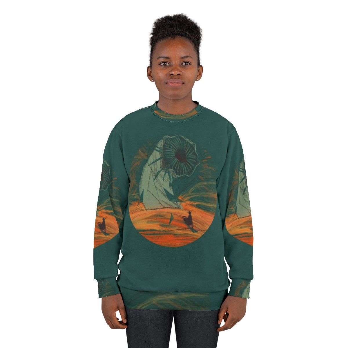 Dune movie inspired sweatshirt featuring Arrakis and sandworm - women