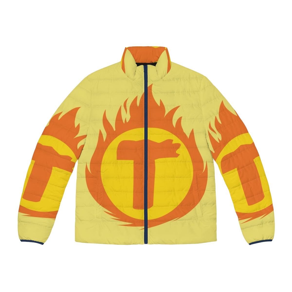 Superhero Letter T Fire Insignia Puffer Jacket