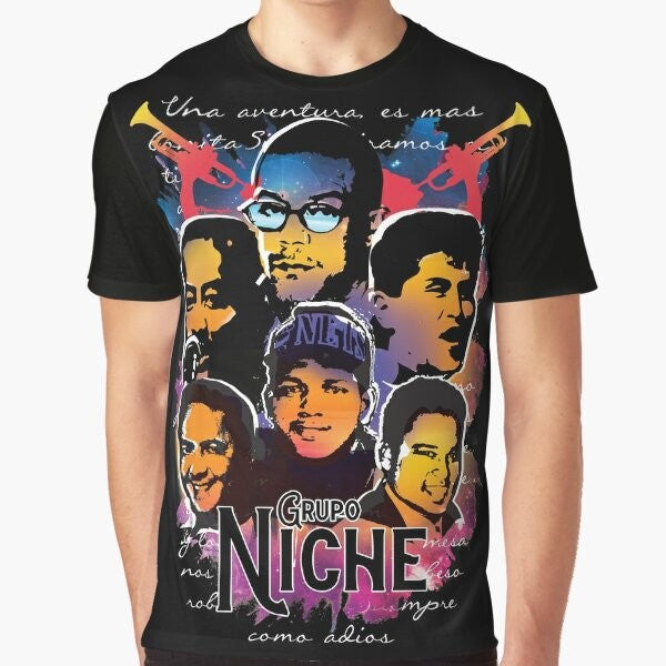 Grupo Niche Salsa Graphic T-Shirt with Dancers and Latin Music Motif