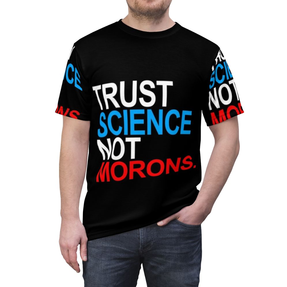 Patriotic trust science not morons red white and blue COVID-19 t-shirt - men front