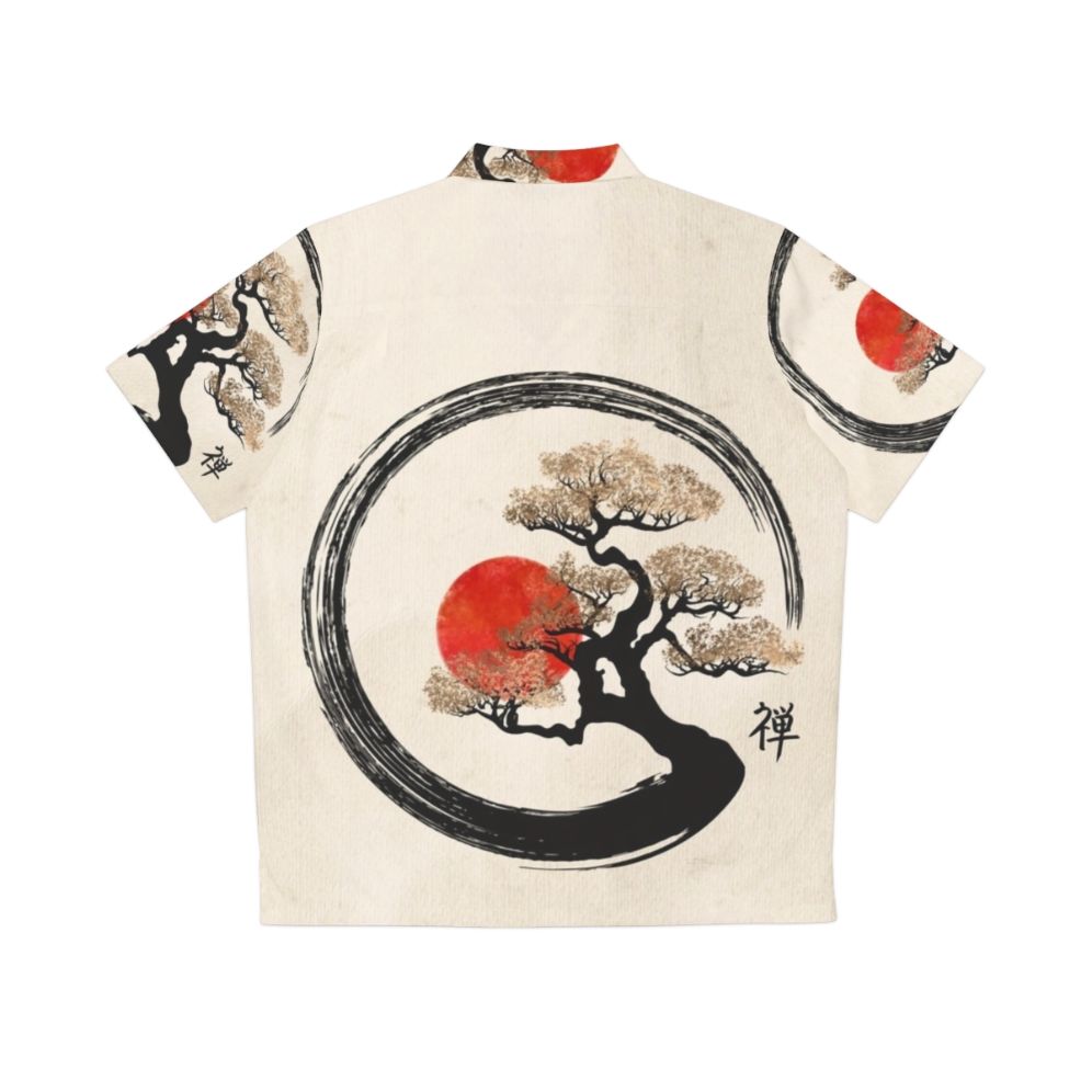 Enso Circle and Bonsai Tree Hawaiian Shirt with Zen Minimalist Design - Back