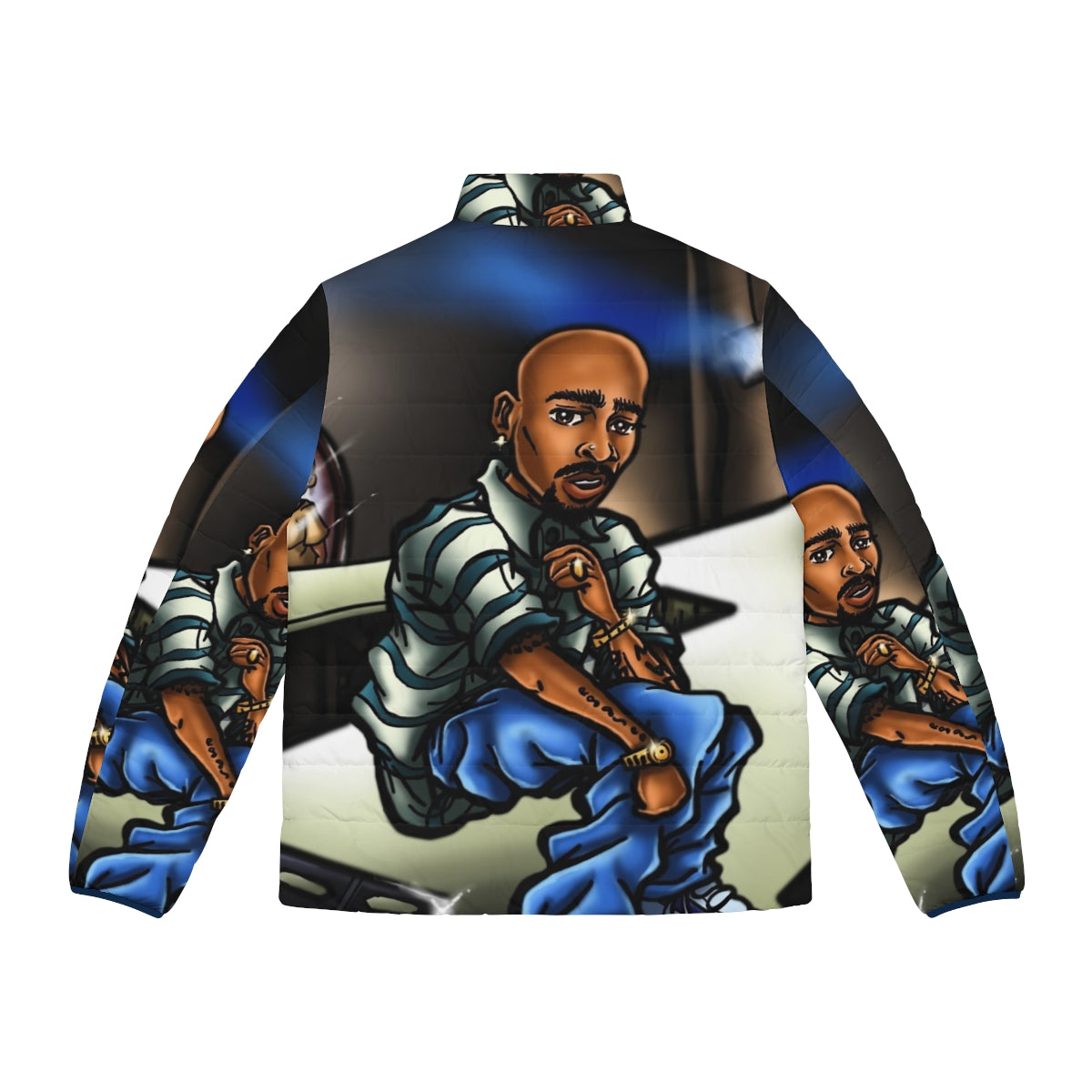 Puffer jacket with anime-inspired airbrush art design - Back