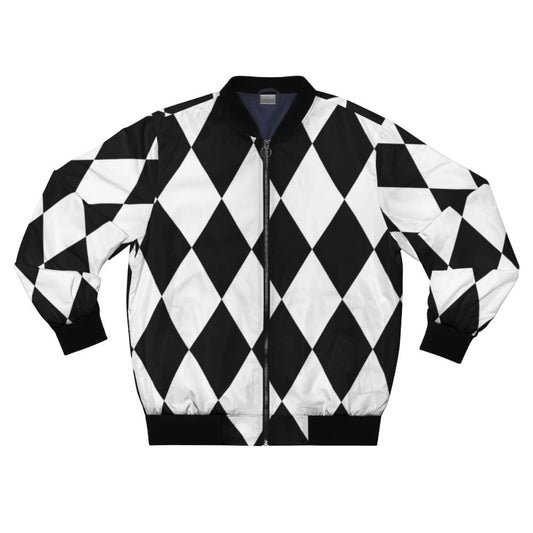 Harlequin diamonds bomber jacket in black and white monochrome pattern