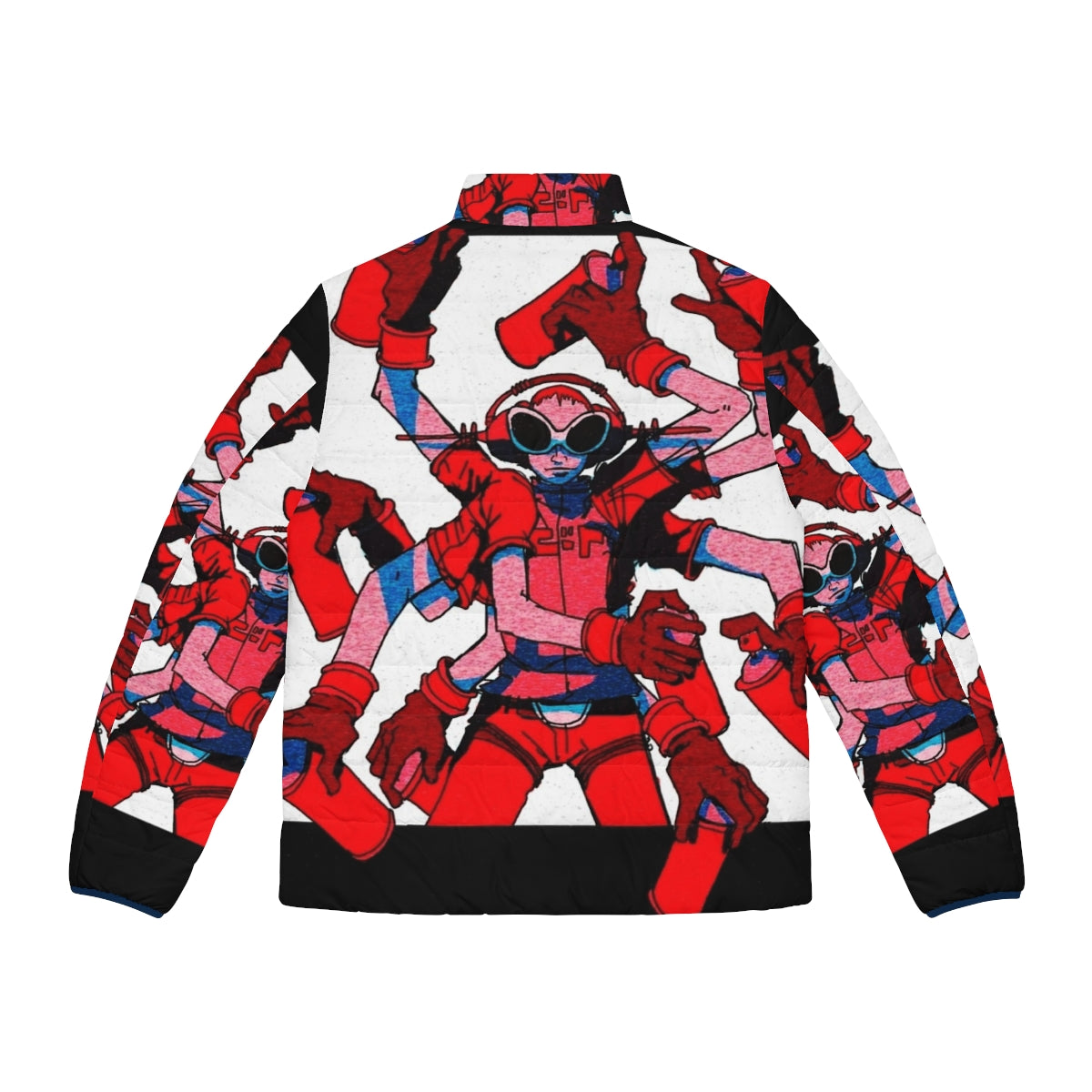 Jet Set Radio inspired puffer jacket with vibrant colors and retro gaming graphics - Back