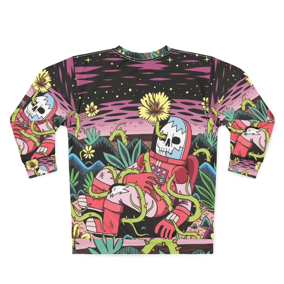 Flower pattern sweatshirt with cosmic, space-inspired design - Back