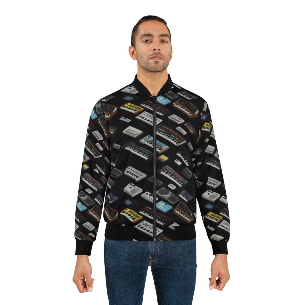 Stylish bomber jacket featuring a synthwave design for music enthusiasts and synth lovers - Lifestyle