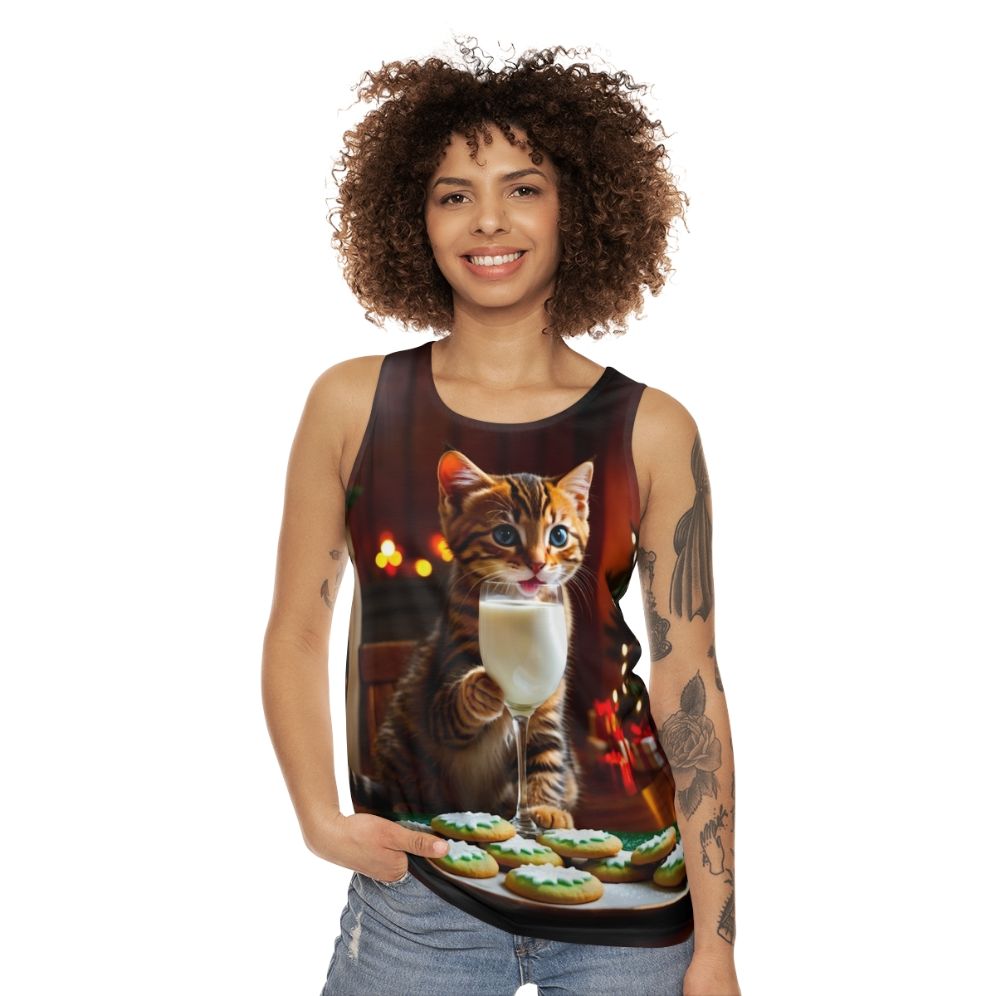 Santa's Secret Helper Unisex Christmas Cat Tank Top - women