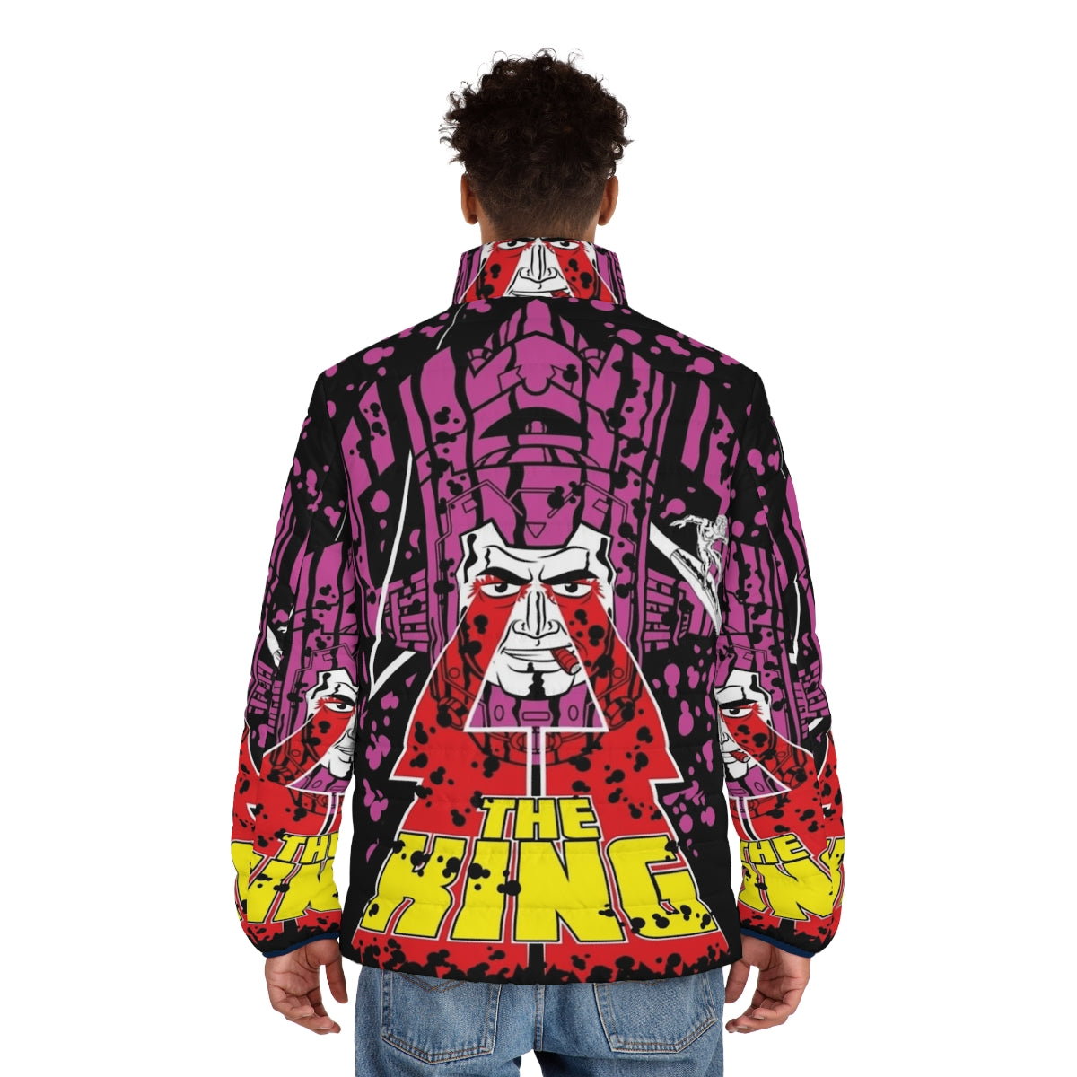 The King Puffer Jacket, a Marvel and DC-inspired cosmic superhero style puffer jacket - men back