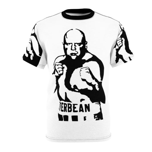 Retro boxing champion graphic t-shirt featuring a silhouette of a fighter in a classic boxing stance.