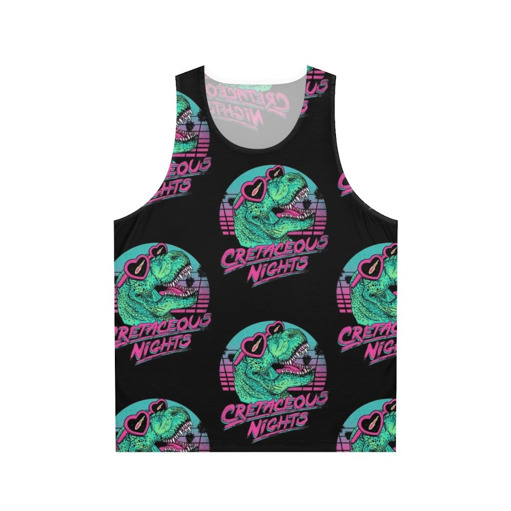 Tyrannosaurus rex dinosaur graphic on a retro-style unisex tank top