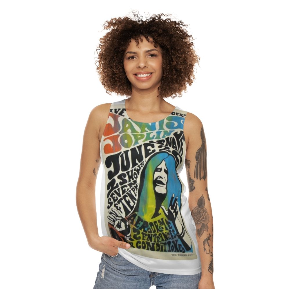 Janis Joplin concert poster design on a unisex tank top - women