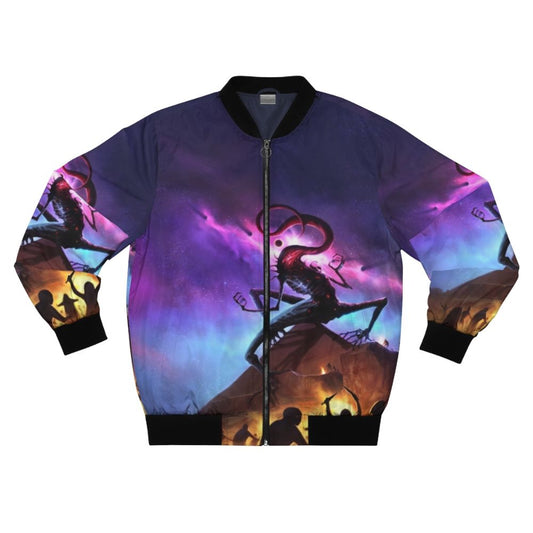 Cthulhu inspired bomber jacket with Masks of Nyarlathotep book 2 cover art