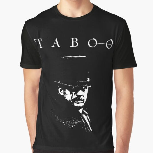 Taboo TV series graphic t-shirt featuring the show's logo and Tom Hardy