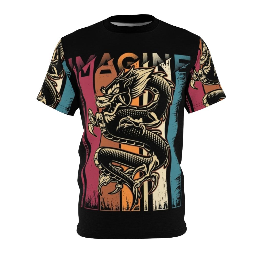 Vintage-style t-shirt featuring a cool dragon graphic design inspired by the music band Imagine Dragons