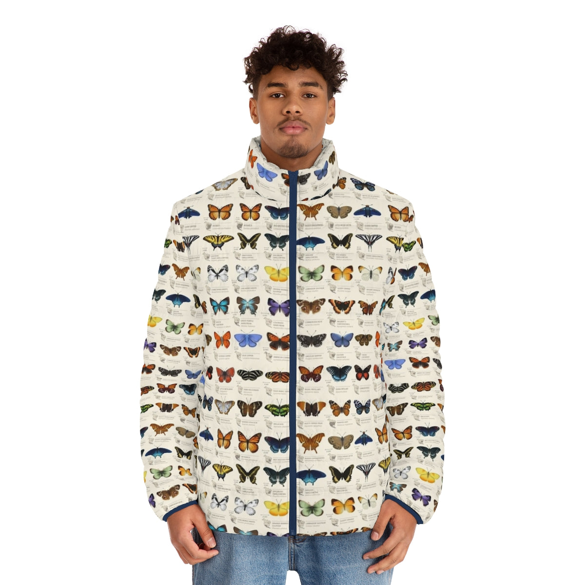 Butterflies of North America puffer jacket with science-inspired graphic design - men front