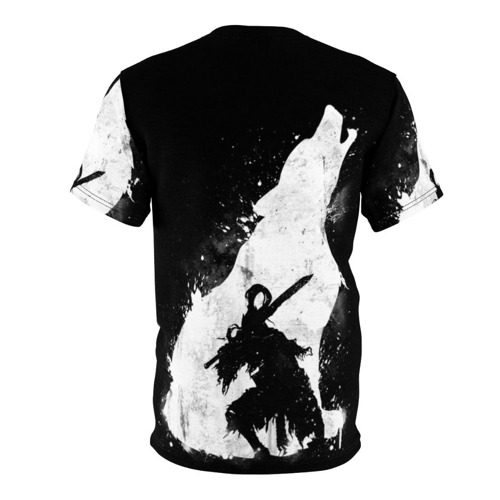 Abyss Warrior Dark Fantasy T-Shirt featuring Artorias, Sif, and the Abyss from Dark Souls - Back