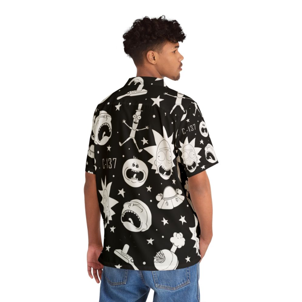 Rick and Morty Black and White Pattern Hawaiian Shirt - People Back