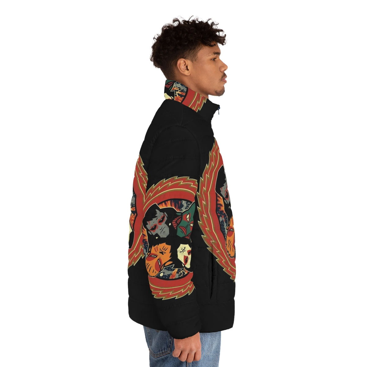 Monsters of Rock Vol III Puffer Jacket with Halloween Nostalgia Mashup - men side right