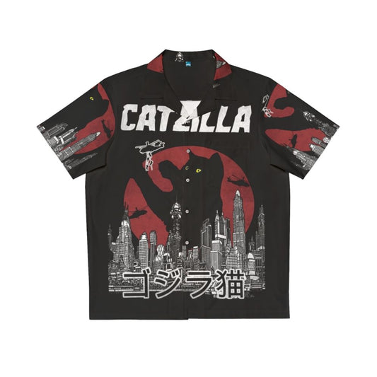 Catzilla Vintage Hawaiian Shirt - Cat Print Inspired by Godzilla and King Kong