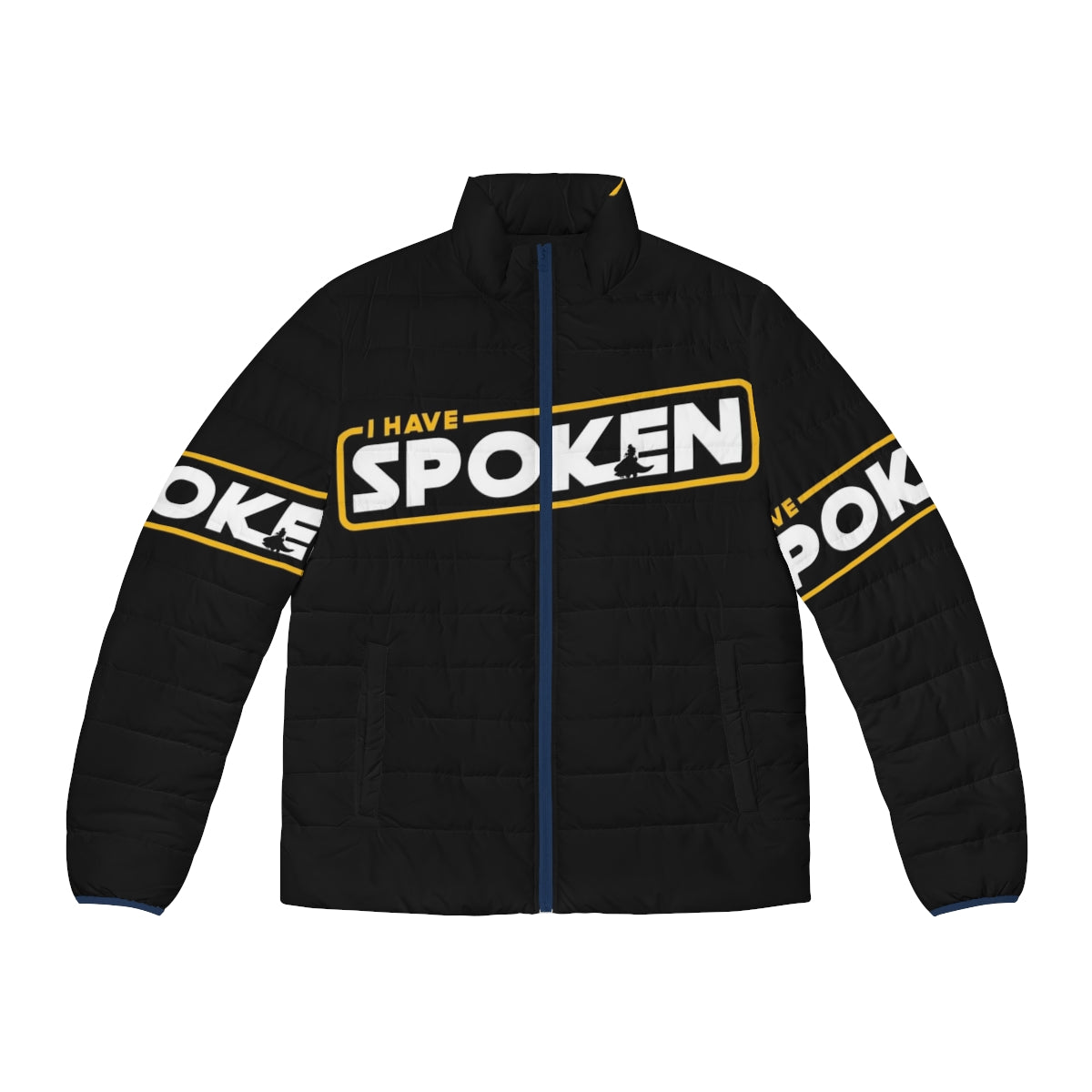 Mandalorian Puffer Jacket featuring "I Have Spoken" quote and logo